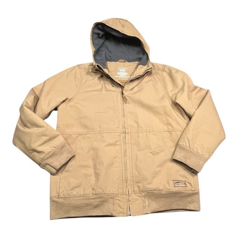 LL Bean Khaki Workwear Jacket with quilted lining Unisex Mens Small Wmns Medium